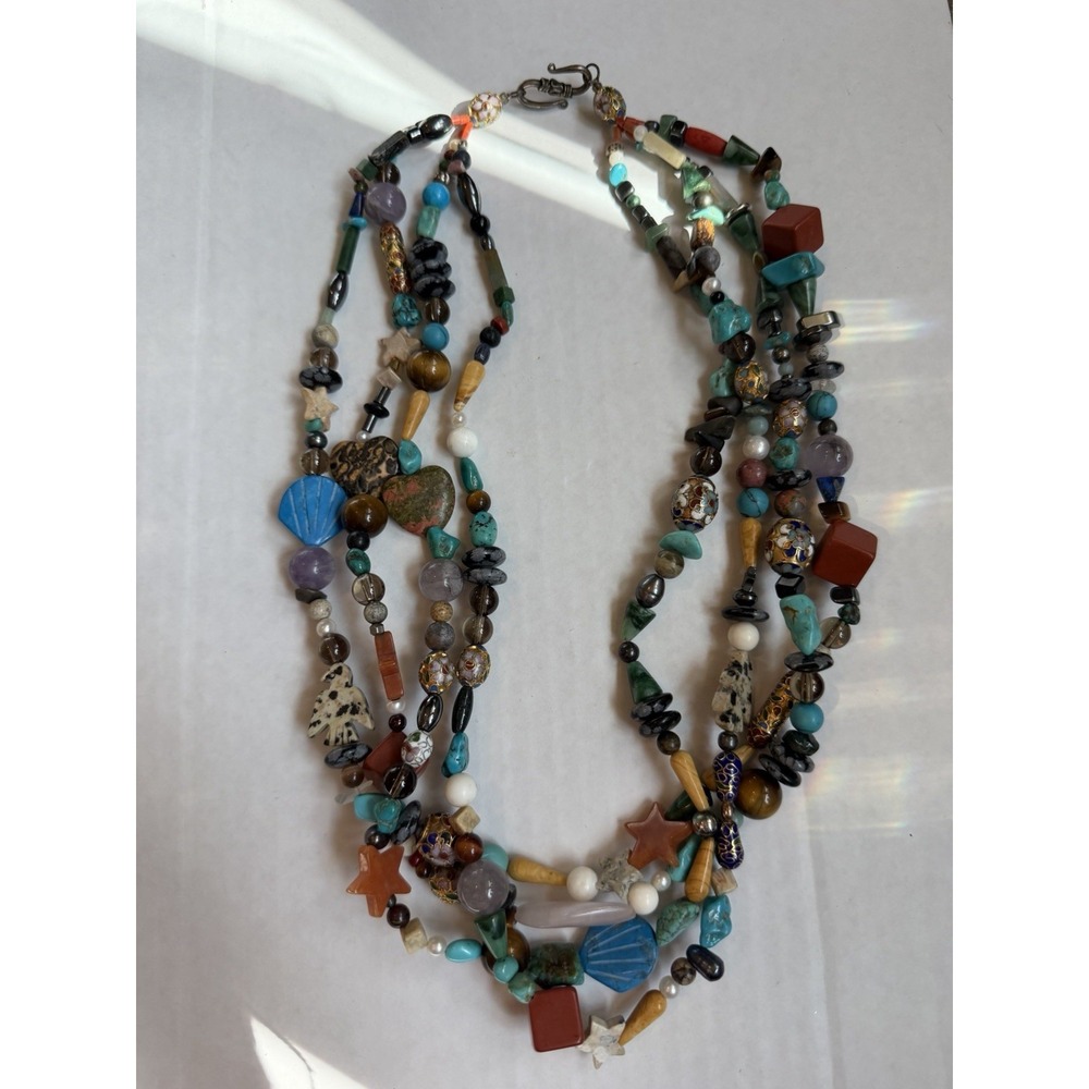Handmade Multi-Strand Gemstone Necklace – Rose Quartz, Amethyst & Artisan Beads